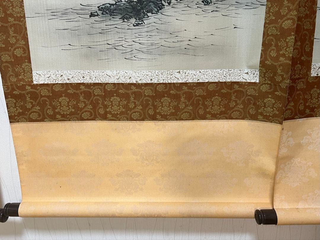 掛け軸　青峰 絵［四季山水図］絹本 共箱！