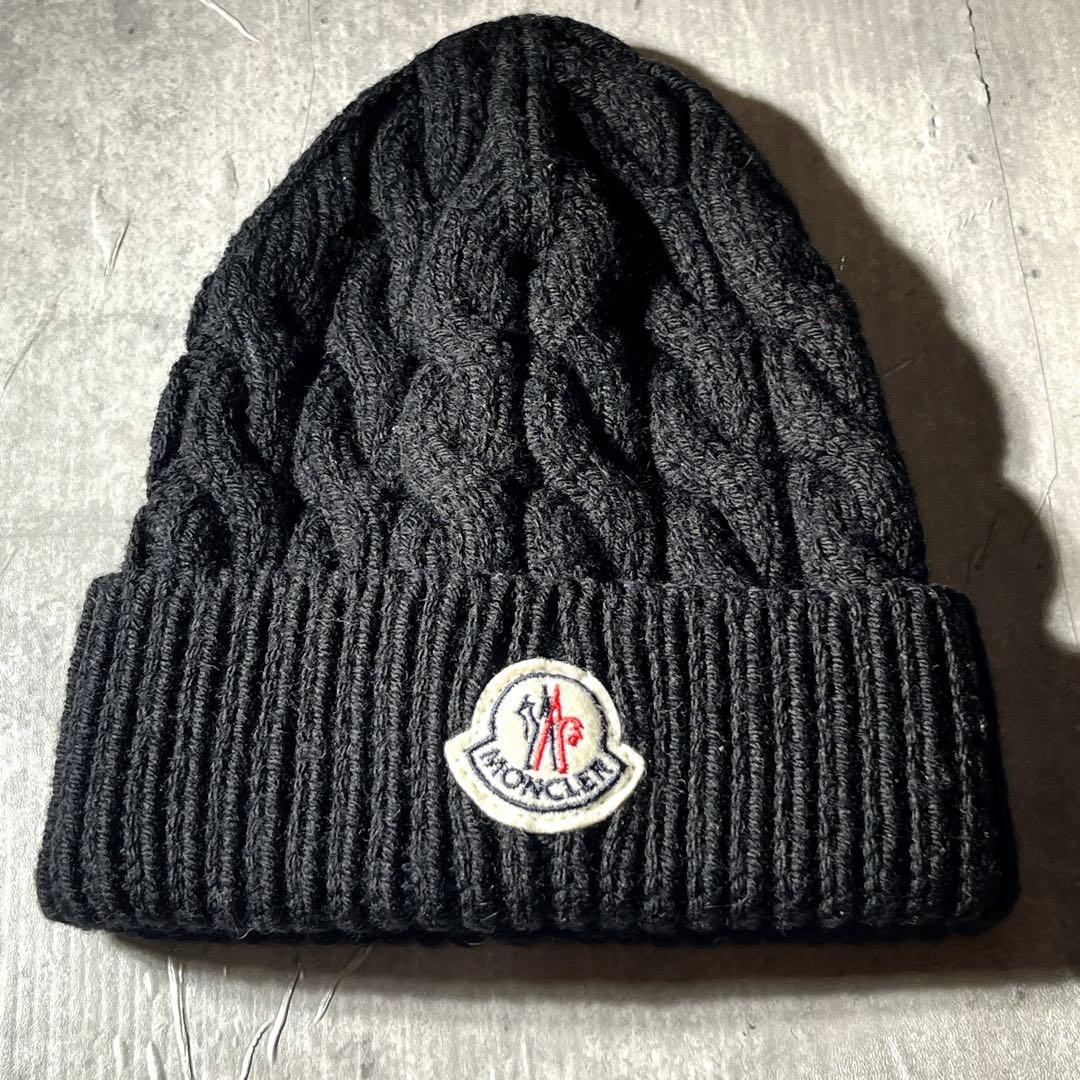 美品　ワッペンロゴ　MONCLER モンクレール ニット キャップ ブラック