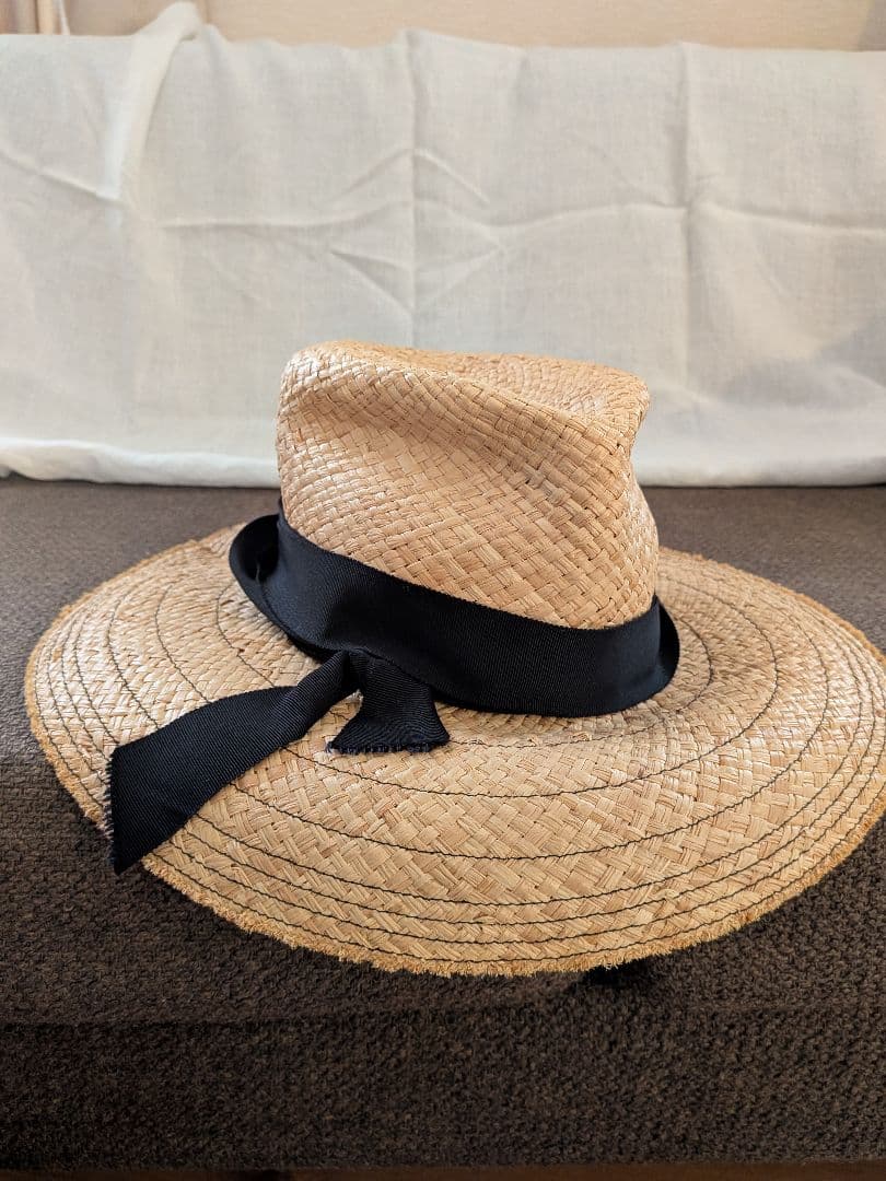 Lola HATS ローラハッツ　麦わら帽子　 黒リボン　ベージュ　中折