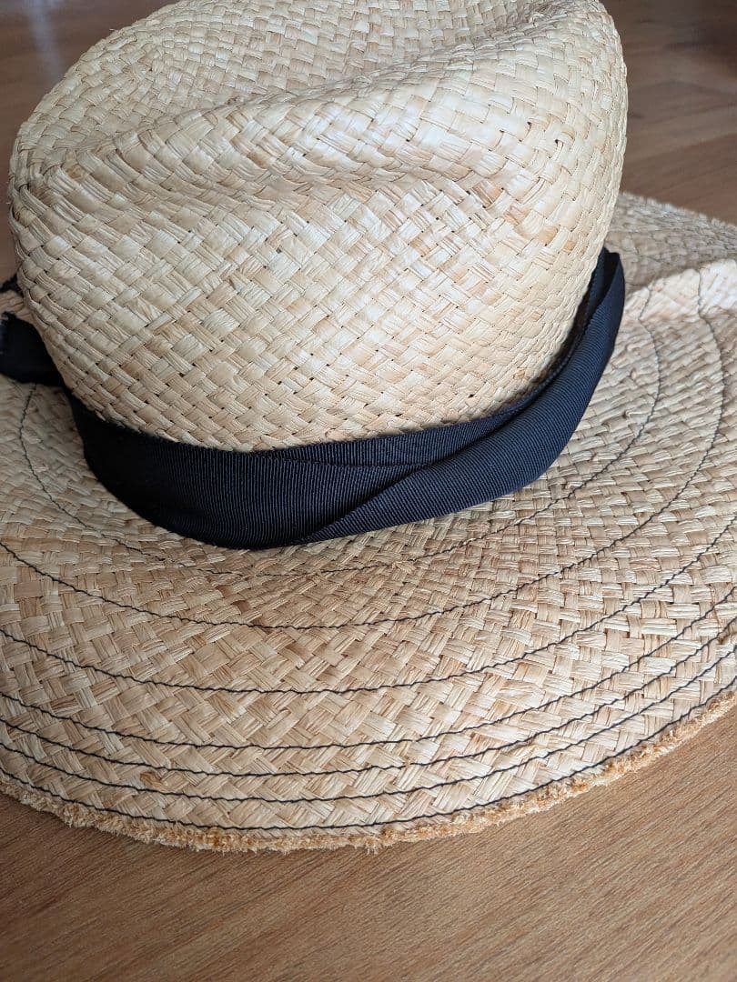 Lola HATS ローラハッツ　麦わら帽子　 黒リボン　ベージュ　中折