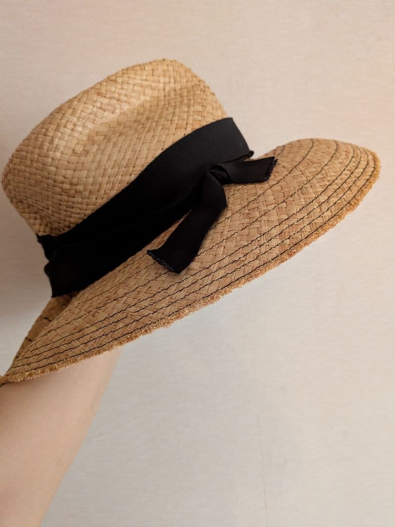 Lola HATS ローラハッツ　麦わら帽子　 黒リボン　ベージュ　中折