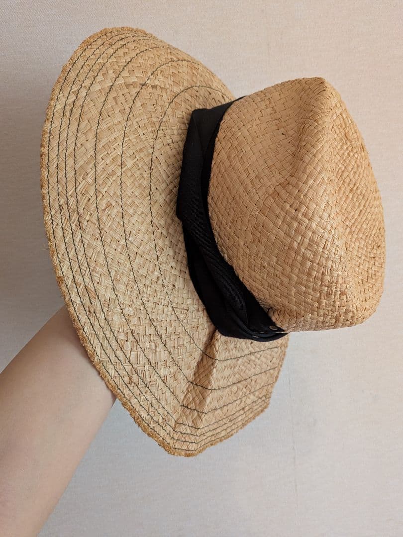 Lola HATS ローラハッツ　麦わら帽子　 黒リボン　ベージュ　中折