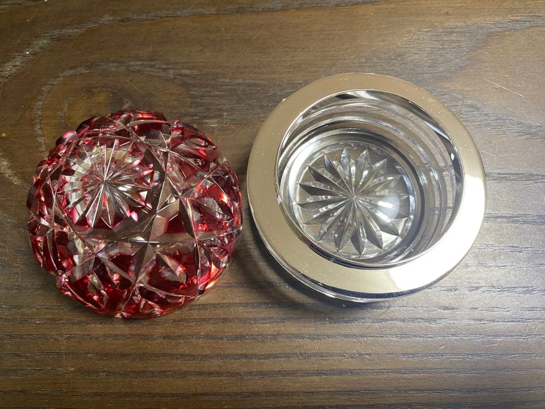 江戸切子蓋付珍味赤