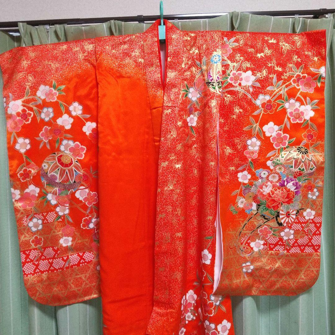 七五三 7歳 朱色着物、小物セット