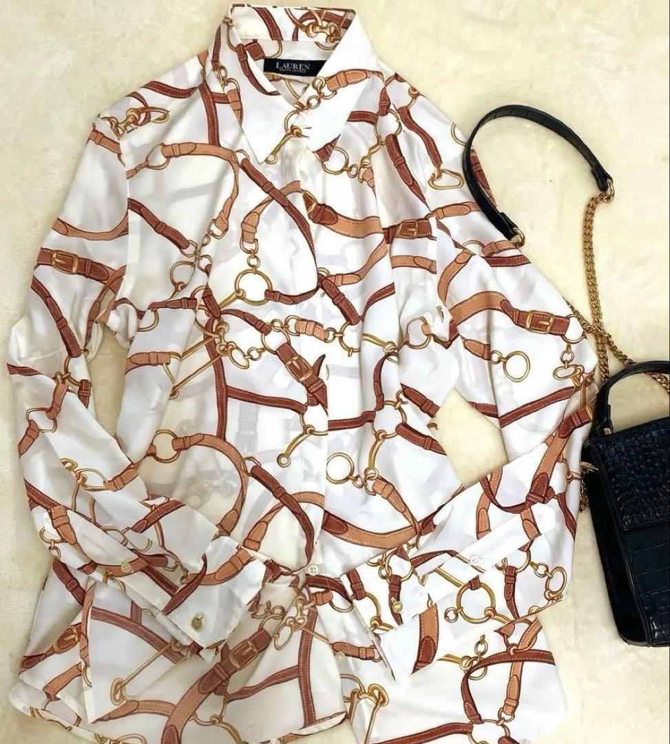 【美品】ローレンラルフローレン　ベルティングプリント シャツ　金ボタンM総柄