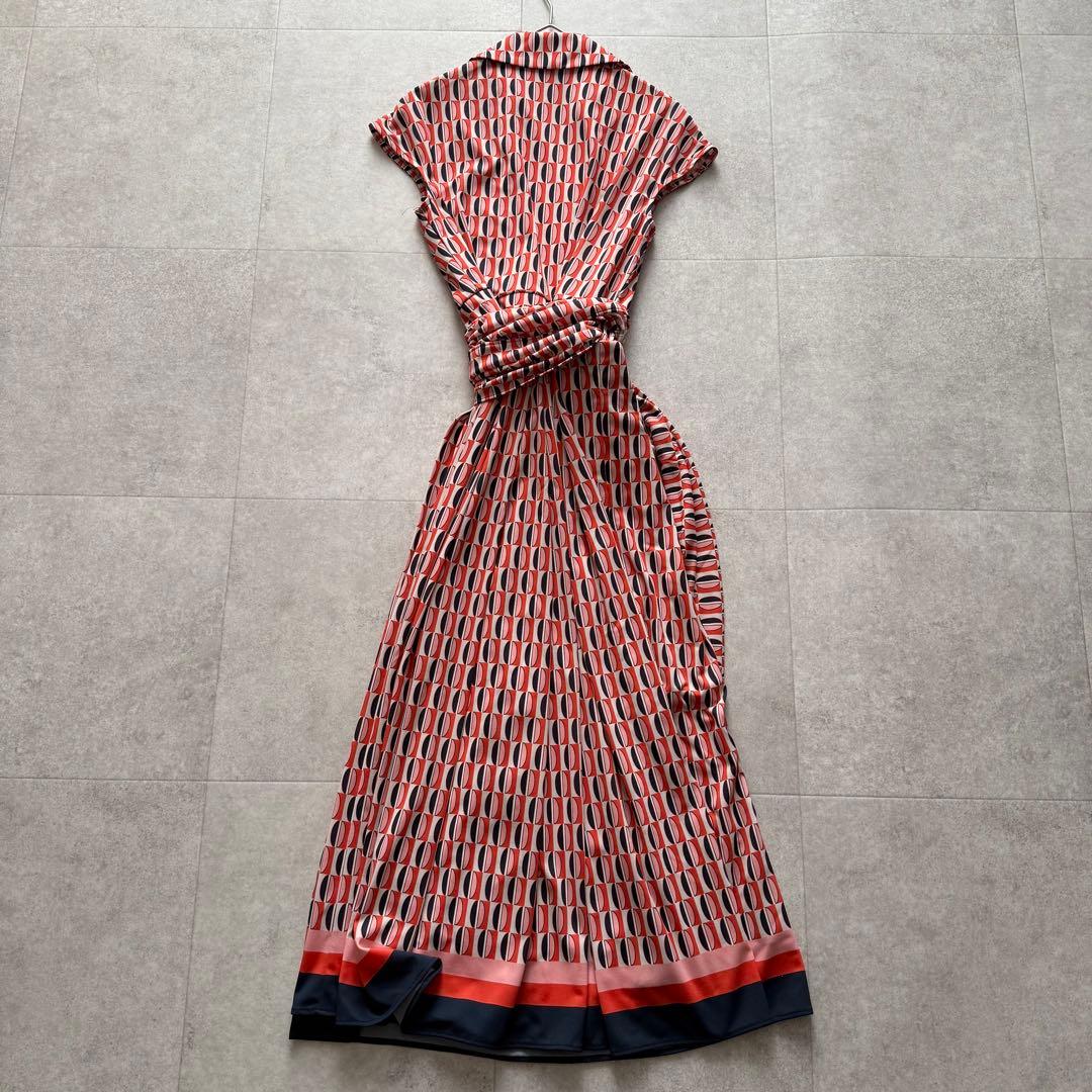 コルコバード　ロングワンピース　カシュクール　総柄　 オレンジ　S　ベルト
