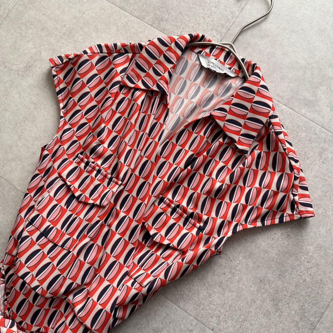 コルコバード　ロングワンピース　カシュクール　総柄　 オレンジ　S　ベルト