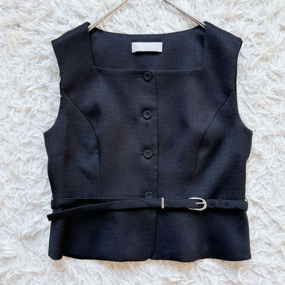 美品 セルフォード 2025年モデル ベルト付き ジレ 黒 36 ショート丈