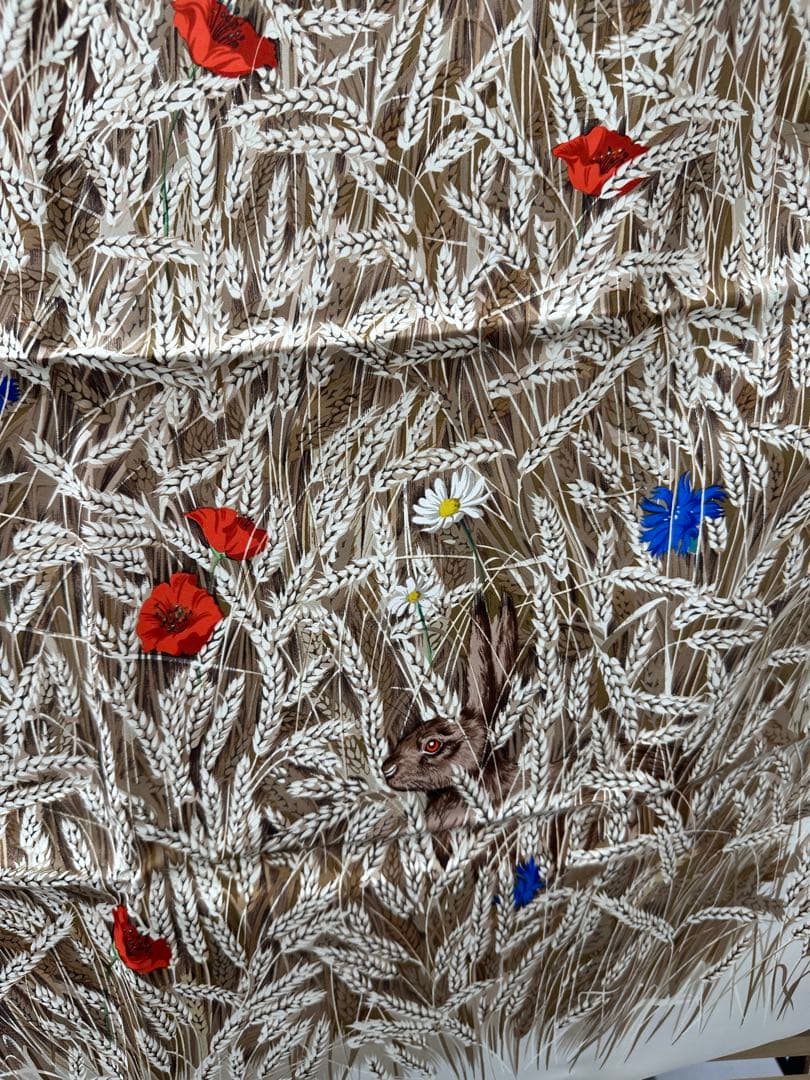 美品✨HERMES エルメス カレ 90麦畑とうさぎ シルク スカーフ