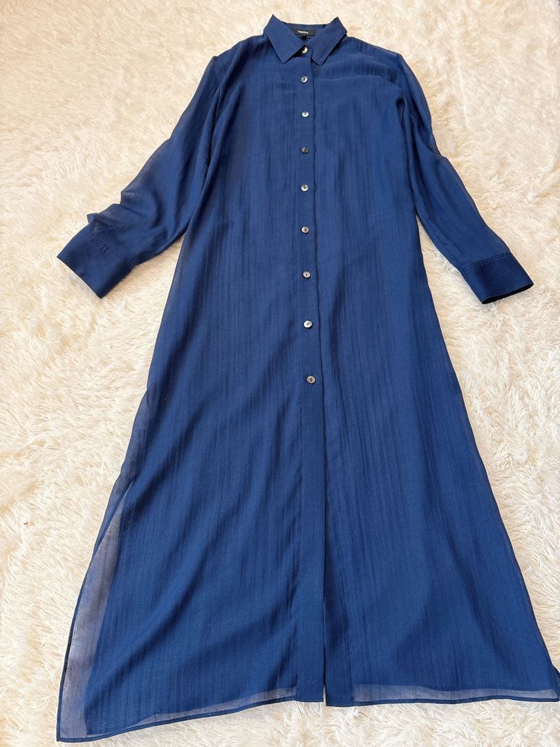 Theory セオリー シースルー ベルト付き ロングシャツワンピース