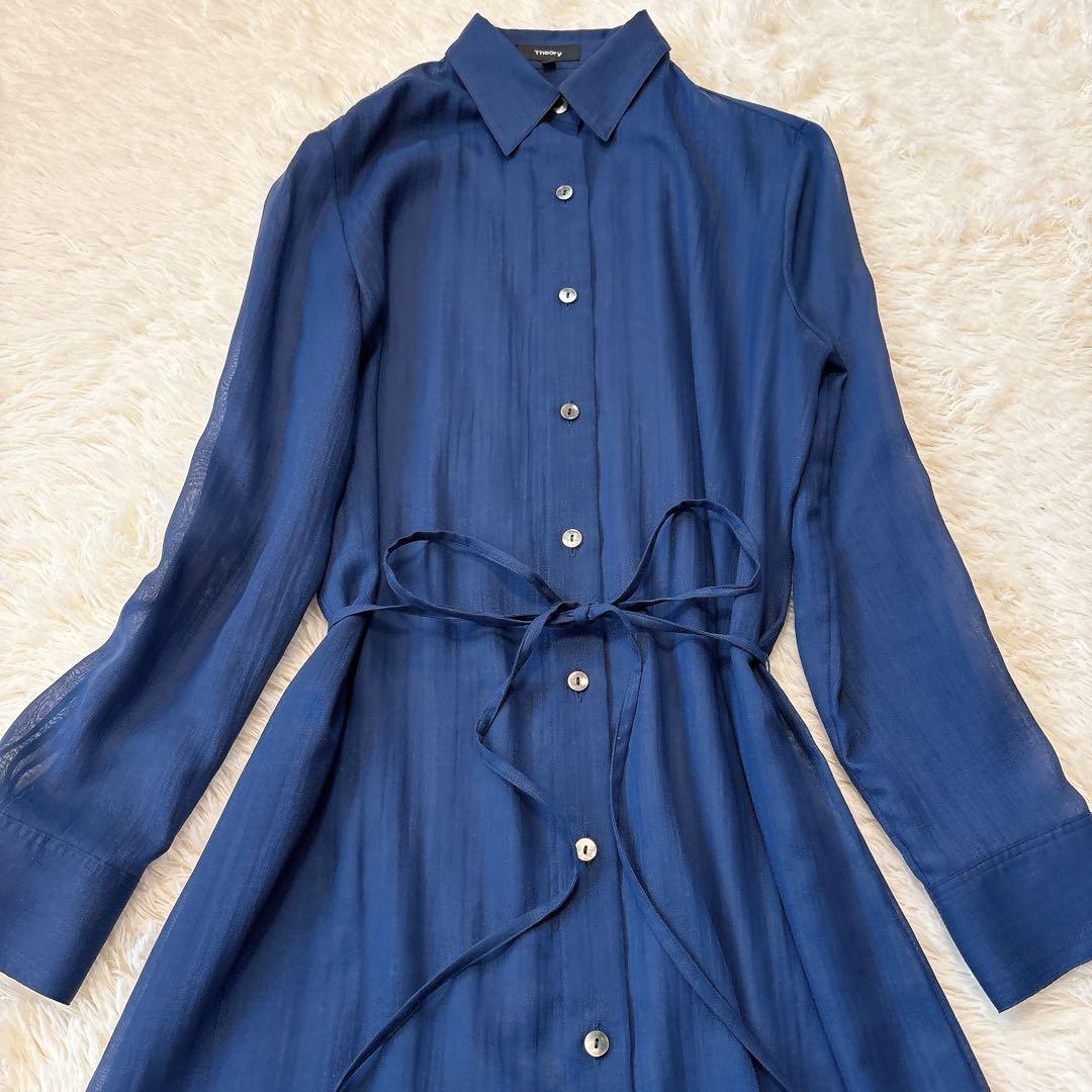Theory セオリー シースルー ベルト付き ロングシャツワンピース