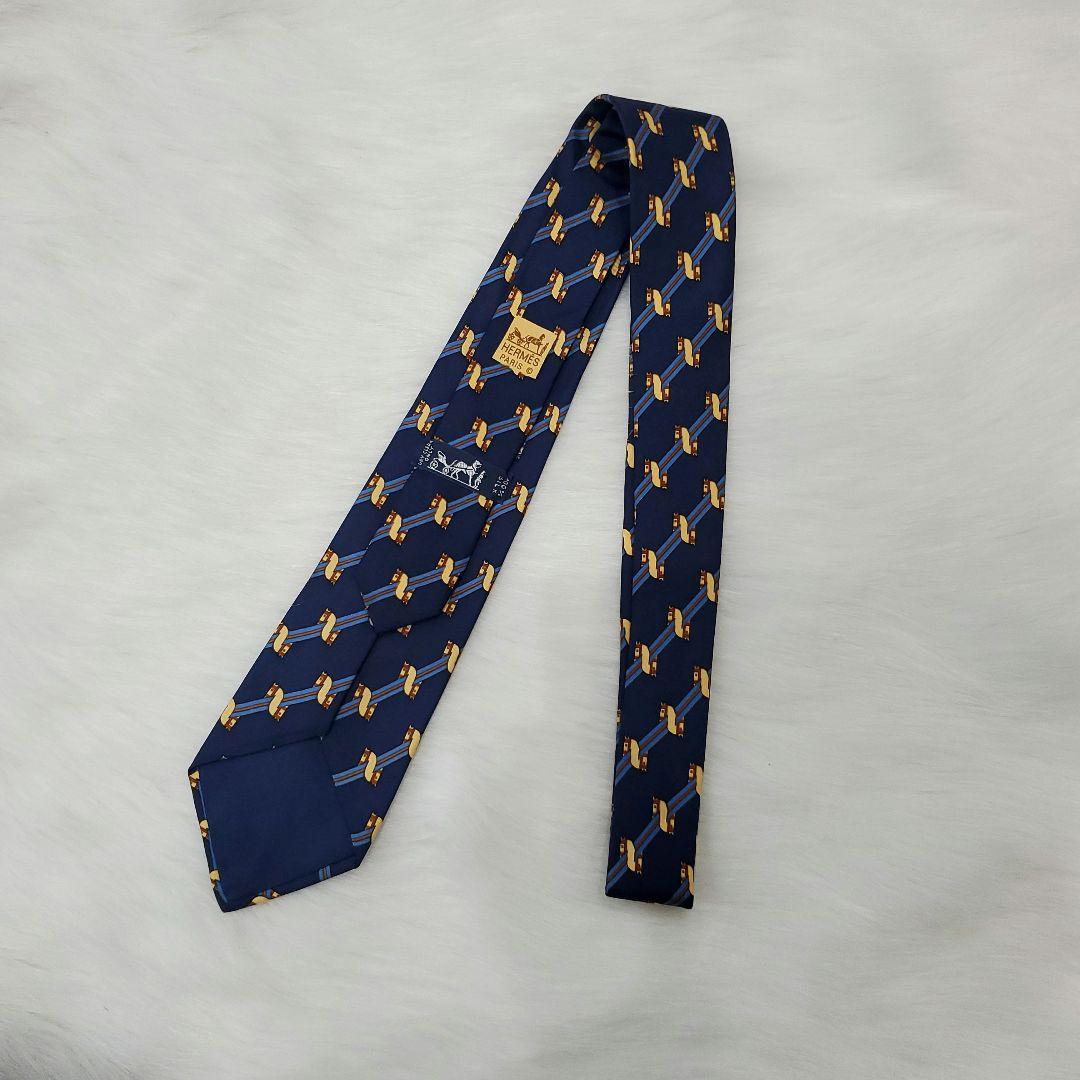 新品☆HERMES ネクタイ ネイビー 馬モチーフ