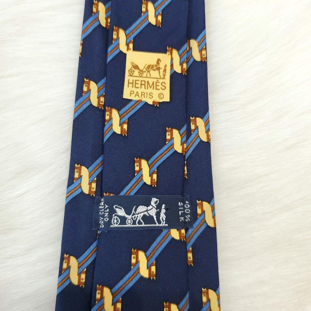 新品☆HERMES ネクタイ ネイビー 馬モチーフ