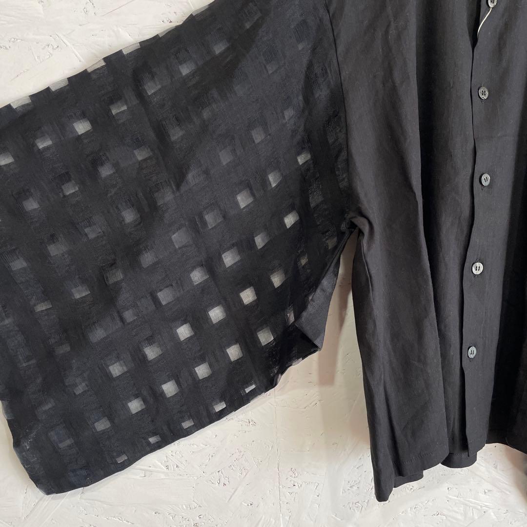 日本製　新品タグ付き【SOU・SOU】麻レーヨン透かし格子織　ブラウス　黒　M