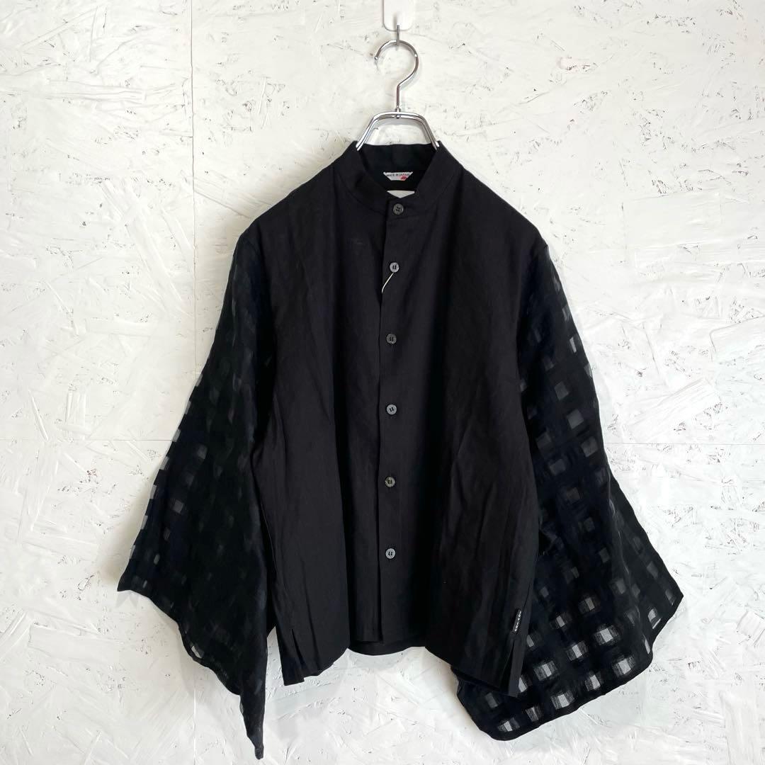 日本製　新品タグ付き【SOU・SOU】麻レーヨン透かし格子織　ブラウス　黒　M