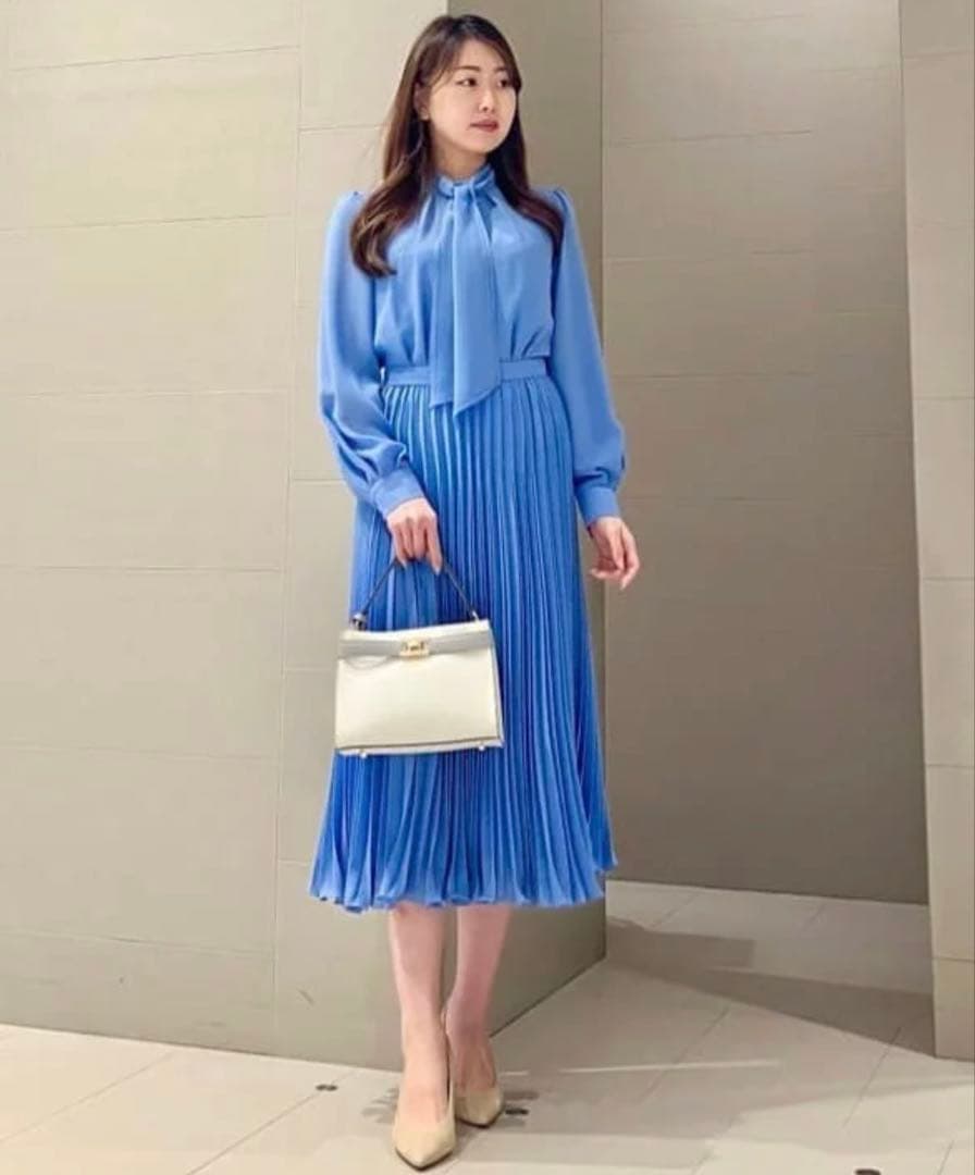 美品　アナイ　現行　ボウタイリボン　プリーツ　ロング　フレアワンピース　36