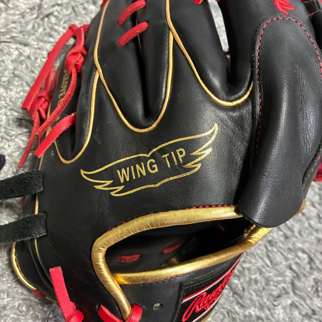 【美品】Rawlings HYPER TECH 一般軟式 投手 右 黒×赤×金