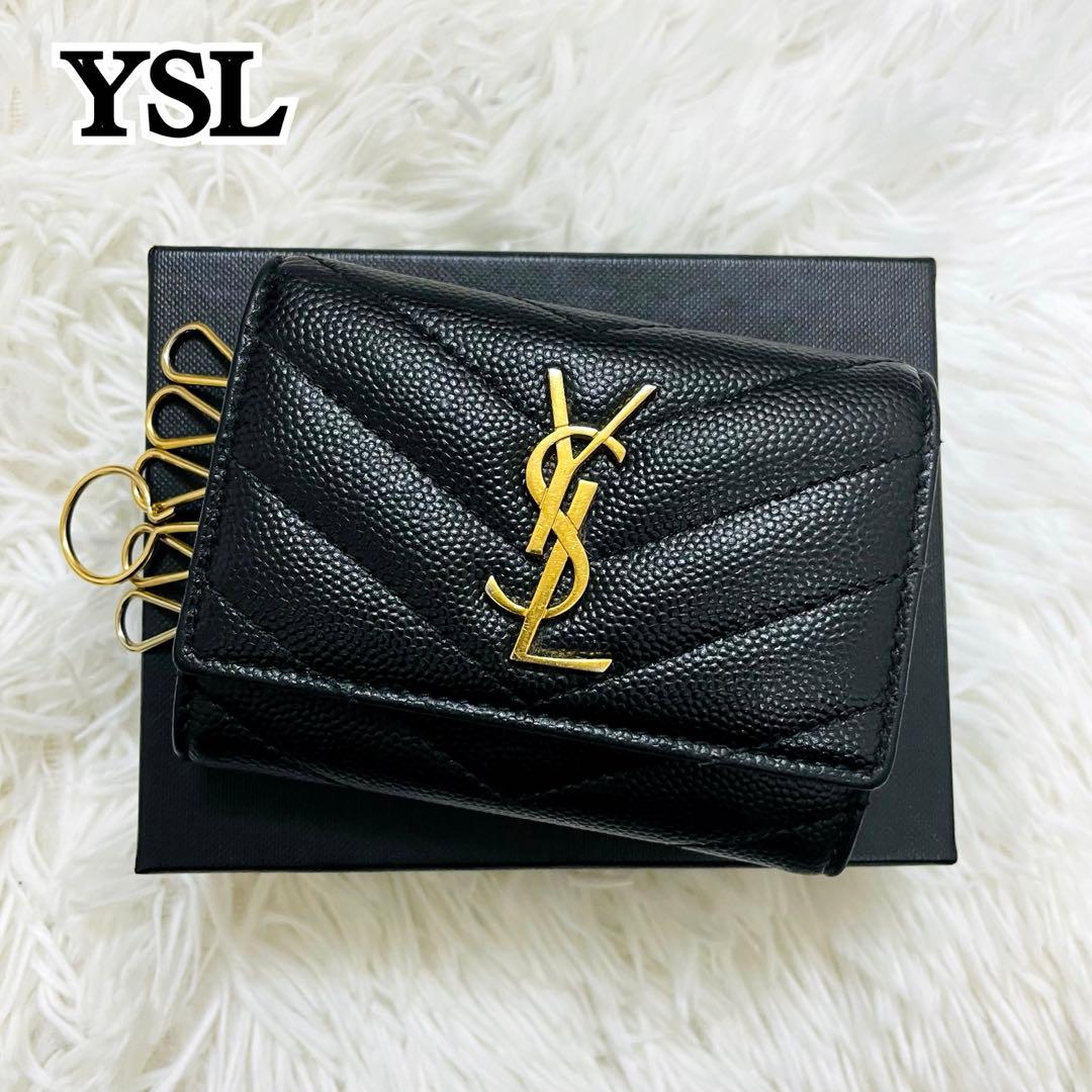 極美✨付属完備✨サンローラン キーケース 6連 キャビアスキン Vステッチ 黒