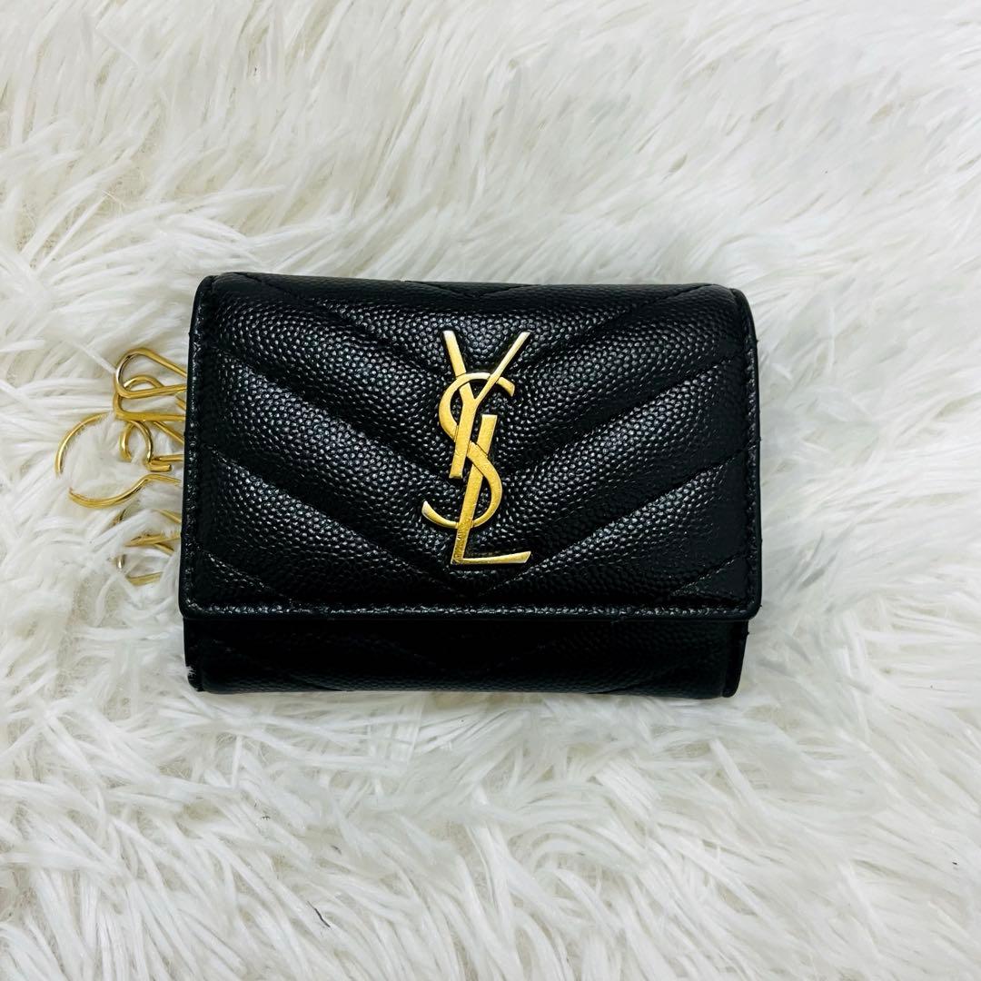 極美✨付属完備✨サンローラン キーケース 6連 キャビアスキン Vステッチ 黒