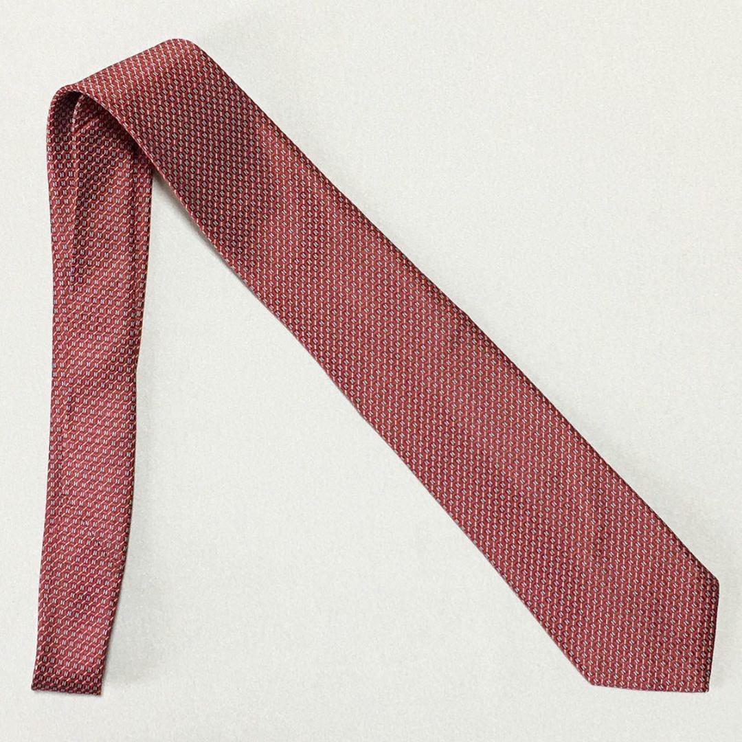 美品 エルメス HERMES ネクタイ シルク100% フランス製 レッド H柄