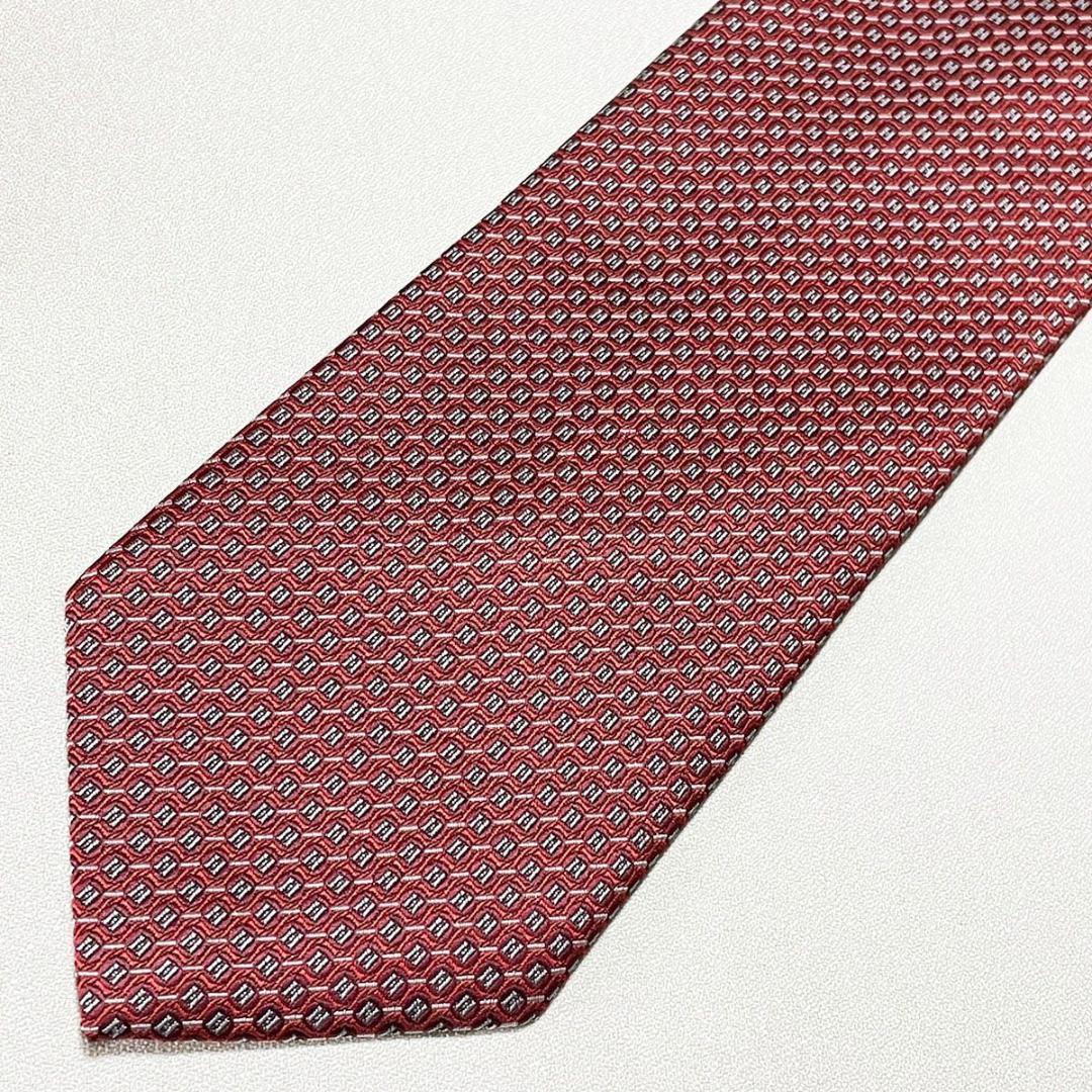 美品 エルメス HERMES ネクタイ シルク100% フランス製 レッド H柄