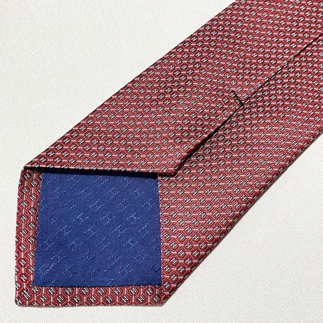 美品 エルメス HERMES ネクタイ シルク100% フランス製 レッド H柄