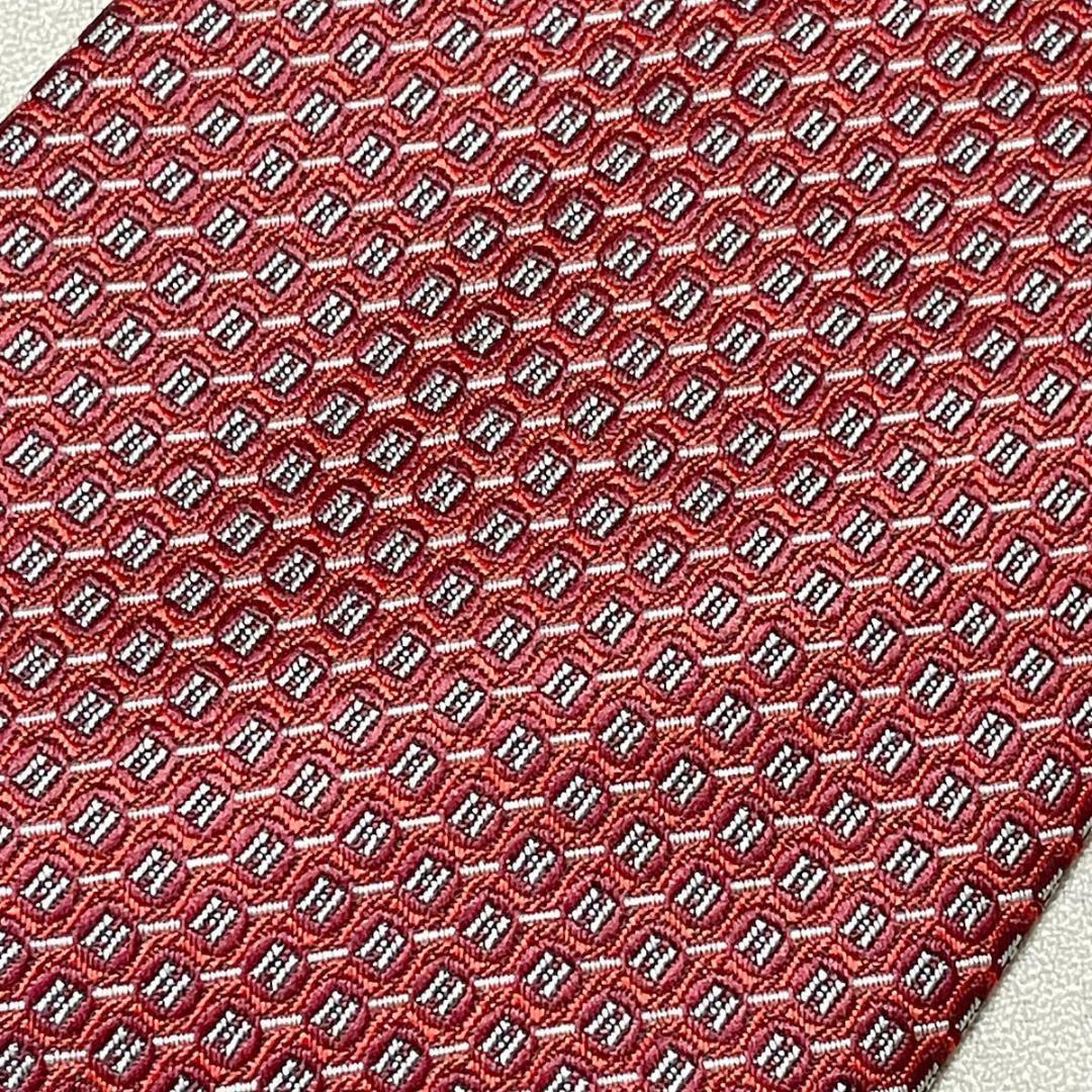 美品 エルメス HERMES ネクタイ シルク100% フランス製 レッド H柄