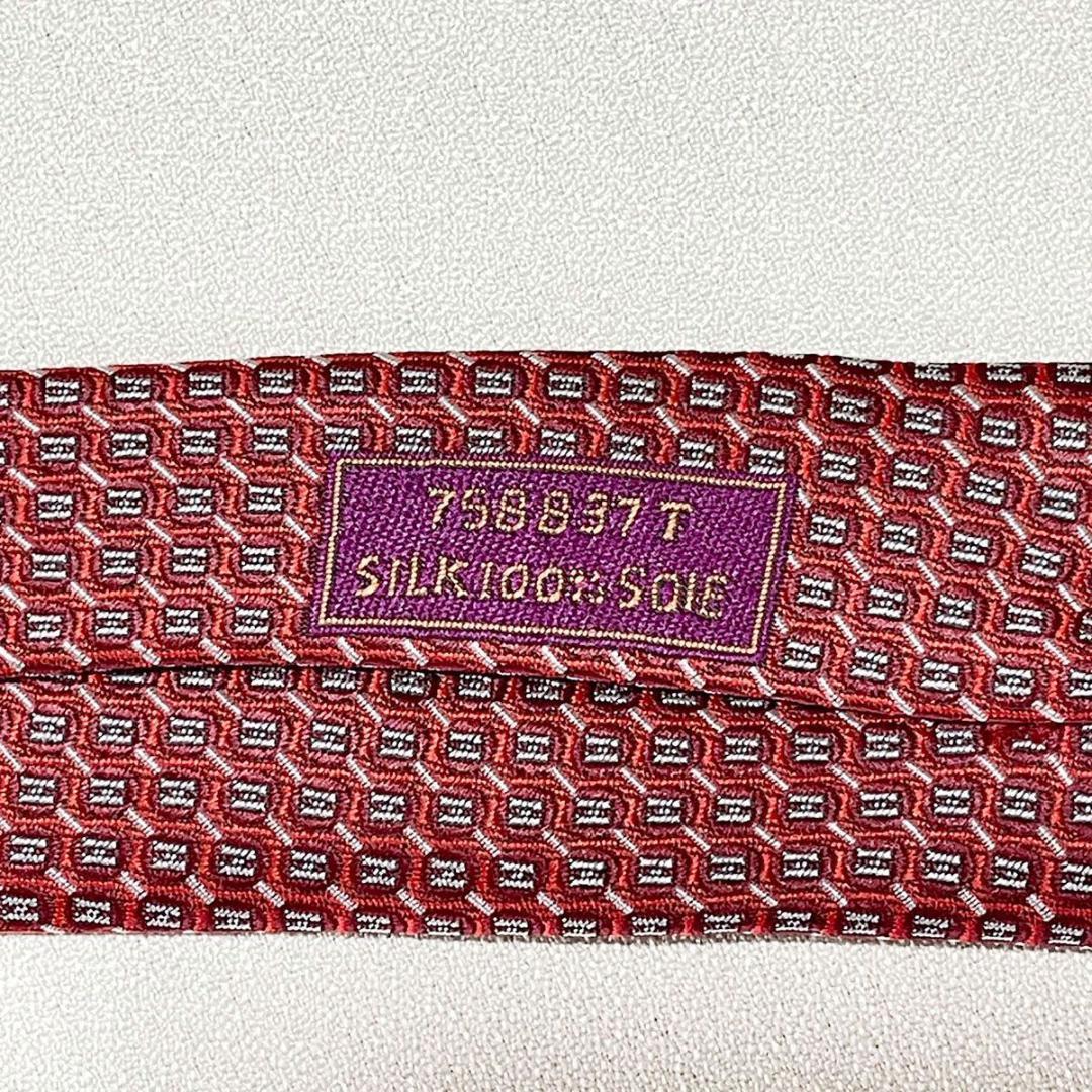 美品 エルメス HERMES ネクタイ シルク100% フランス製 レッド H柄