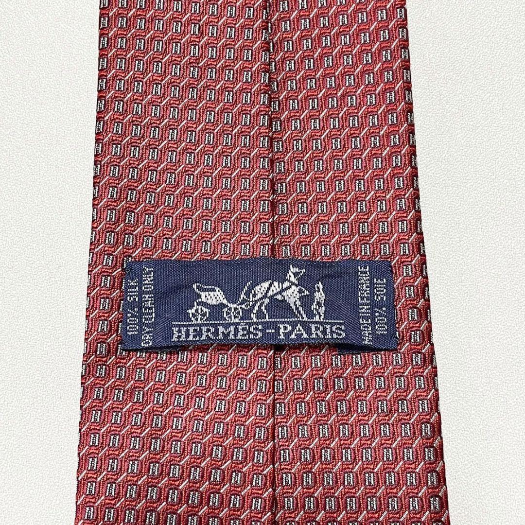 美品 エルメス HERMES ネクタイ シルク100% フランス製 レッド H柄