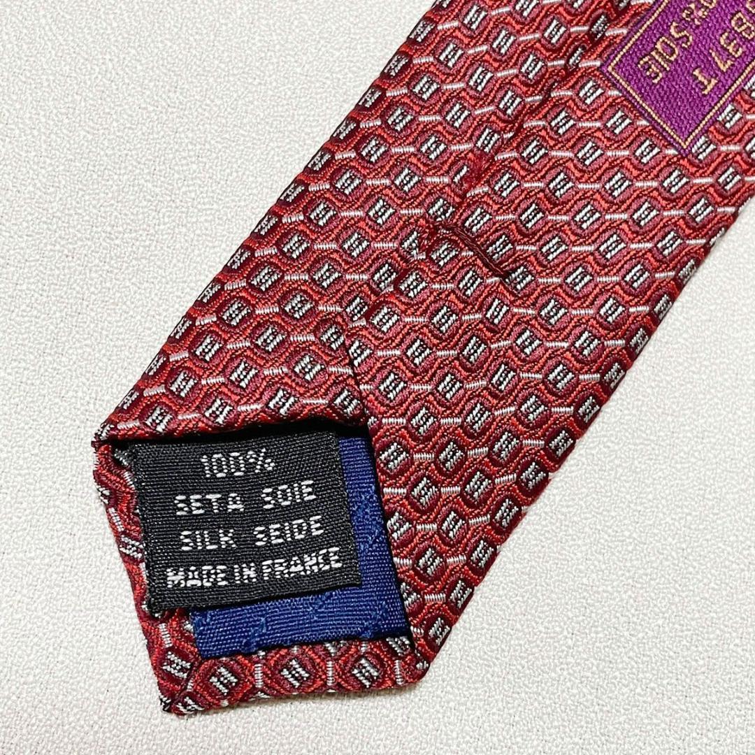 美品 エルメス HERMES ネクタイ シルク100% フランス製 レッド H柄
