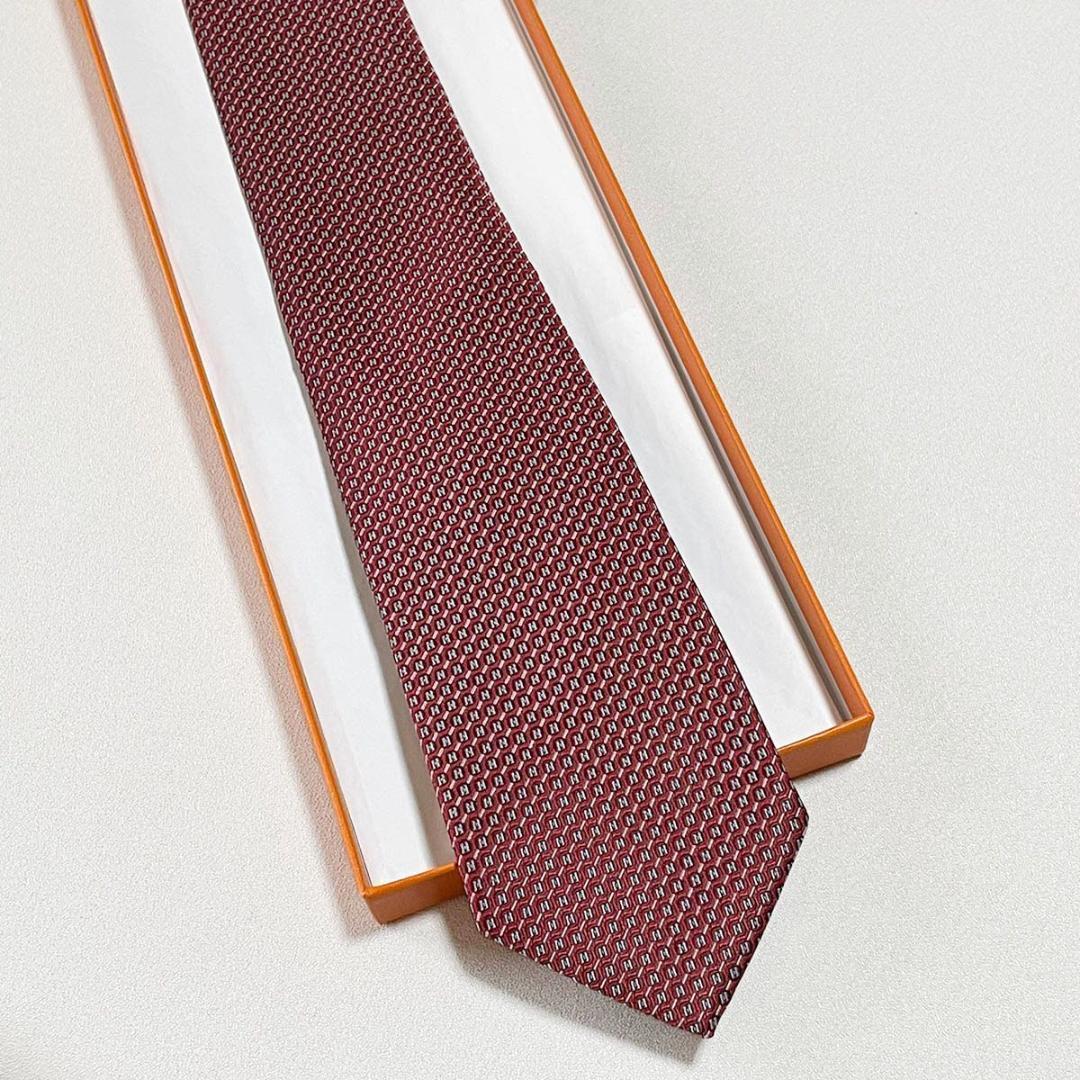 美品 エルメス HERMES ネクタイ シルク100% フランス製 レッド H柄