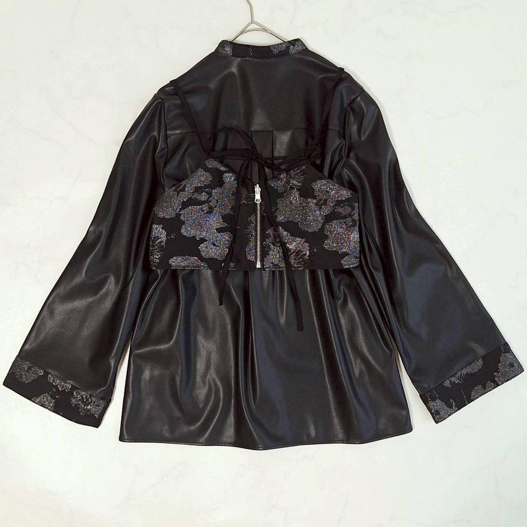 B2101 HARE 2Pビスチェ イソザイチュニックシャツ レザー 黒 F
