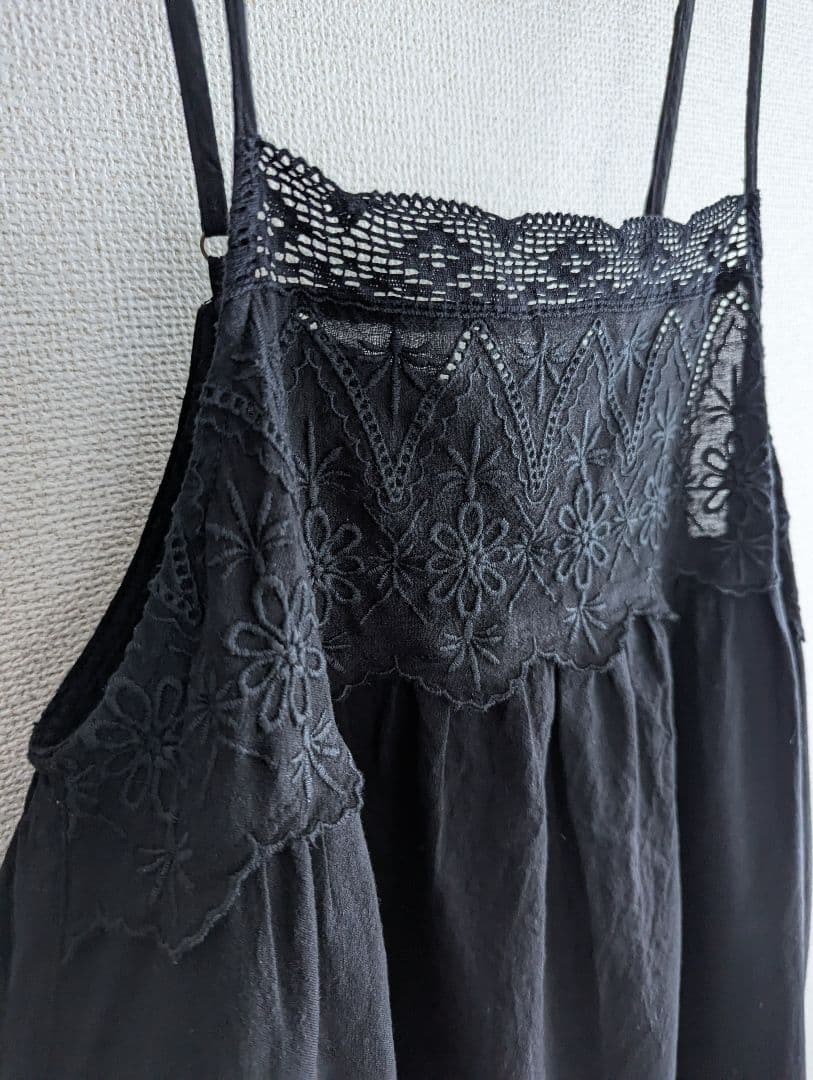 【美品】mos2✕kazumi リネン混　レースキャミワンピース黒