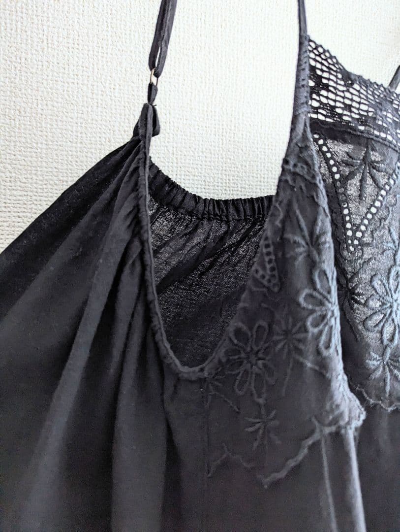【美品】mos2✕kazumi リネン混　レースキャミワンピース黒