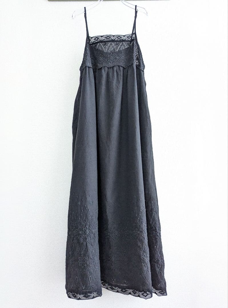 【美品】mos2✕kazumi リネン混　レースキャミワンピース黒