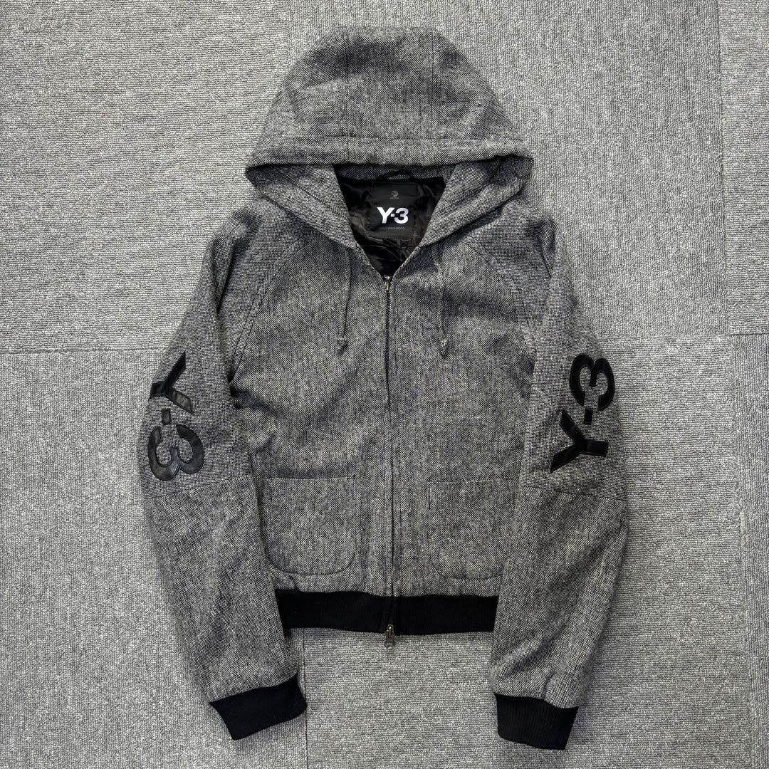 初期 06aw Y-3 tweed jacket フード付き 短丈 ジップアップ