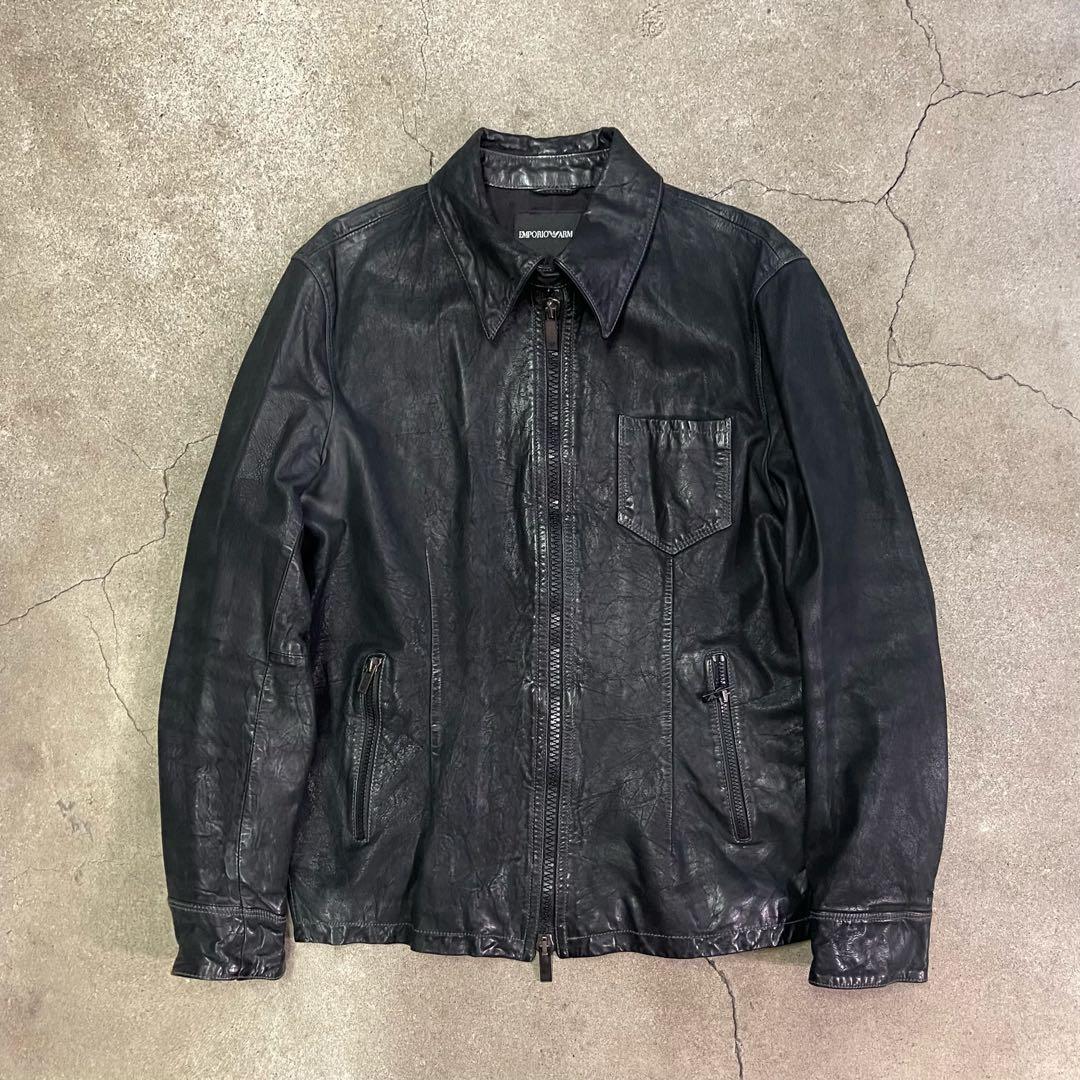 EMPORIO ARMANI レザージャケット ブラック 48