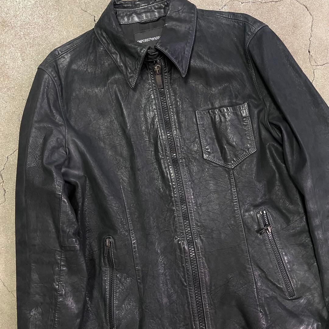 EMPORIO ARMANI レザージャケット ブラック 48