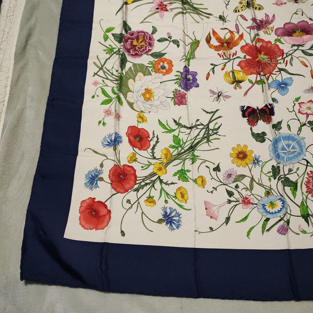 GUCCI グッチ ヴィンテージ シルク スカーフ フローラ 花 昆虫 蜻蛉 蝶