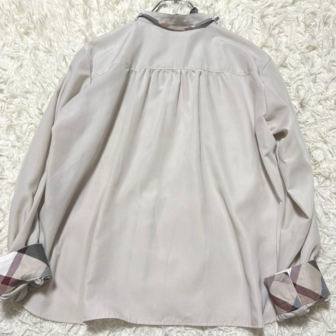 美品☆ブルーレーベルクレストブリッジ☆コットンライクスパンローンブラウス リボン