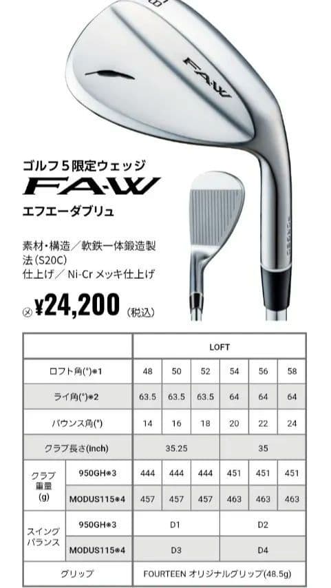 フォーティーンFA-Wゴルフ5限定ウェッジ限定モデル！！