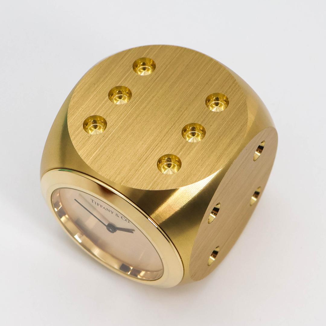 ジャンク品 Tiffany 置時計 サイコロ ゴールド テーブルクロック2464