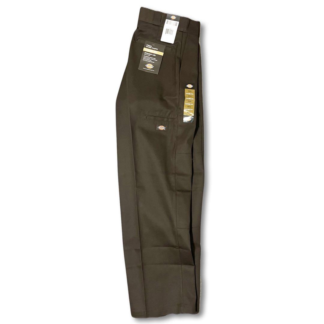 新品 34x30 ダークブラウン DICKIES ダブルニー LOOSE FIT