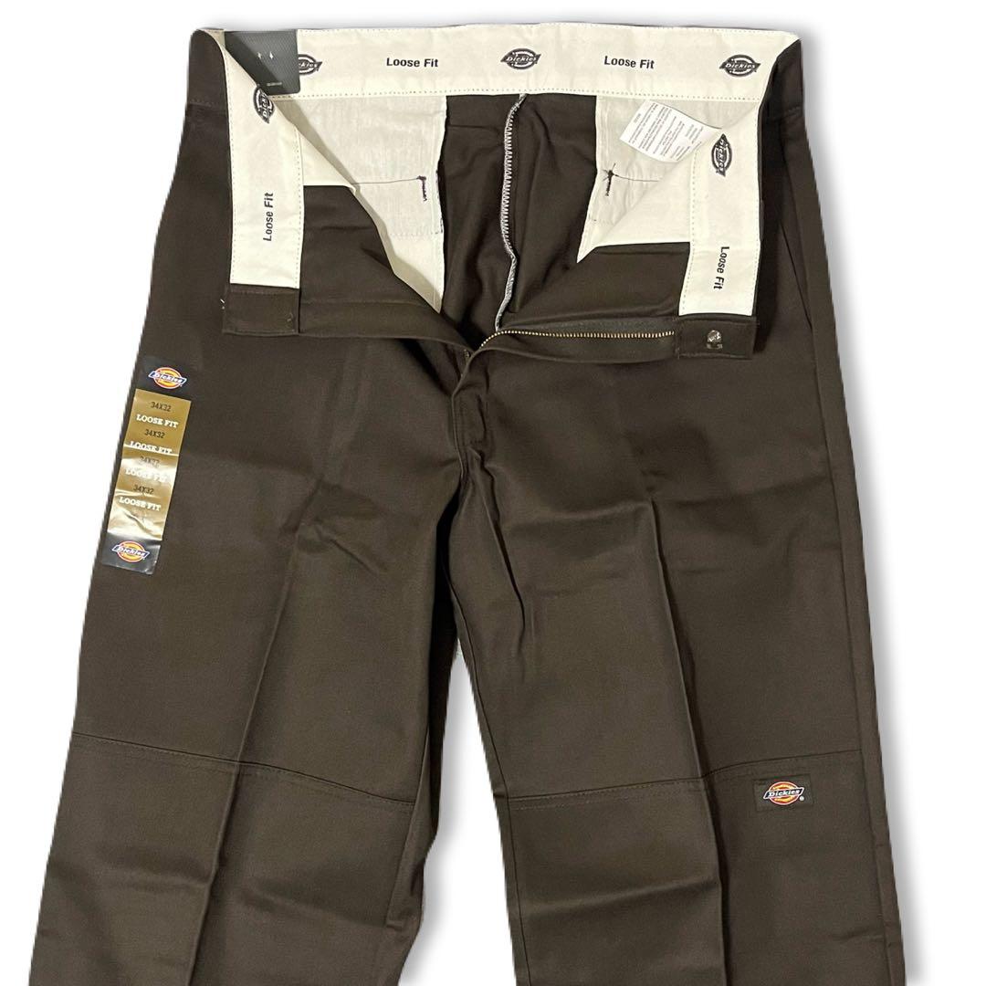 新品 34x30 ダークブラウン DICKIES ダブルニー LOOSE FIT