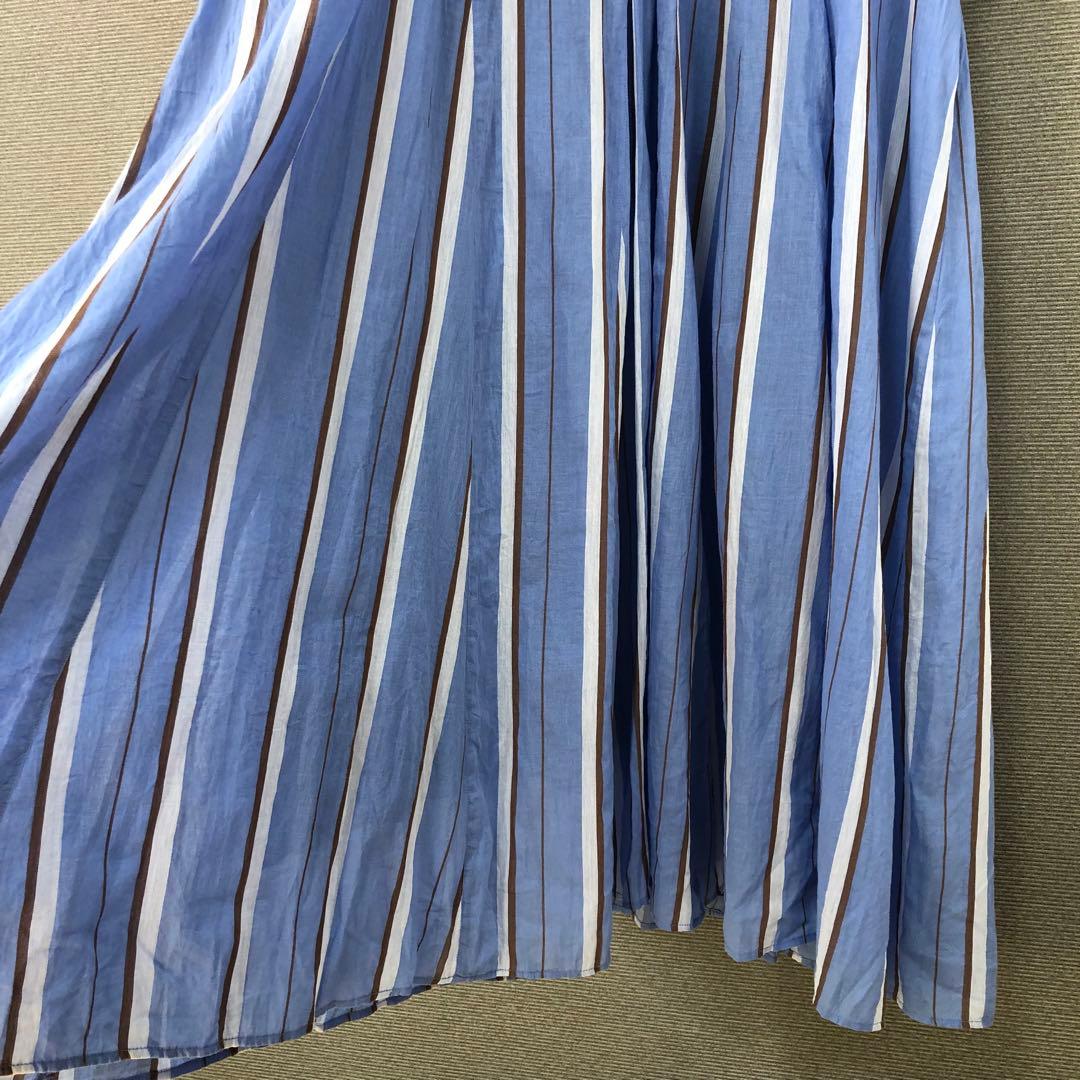 ヌキテパ COTTON STRIPE V NECK DRESS S ブルー