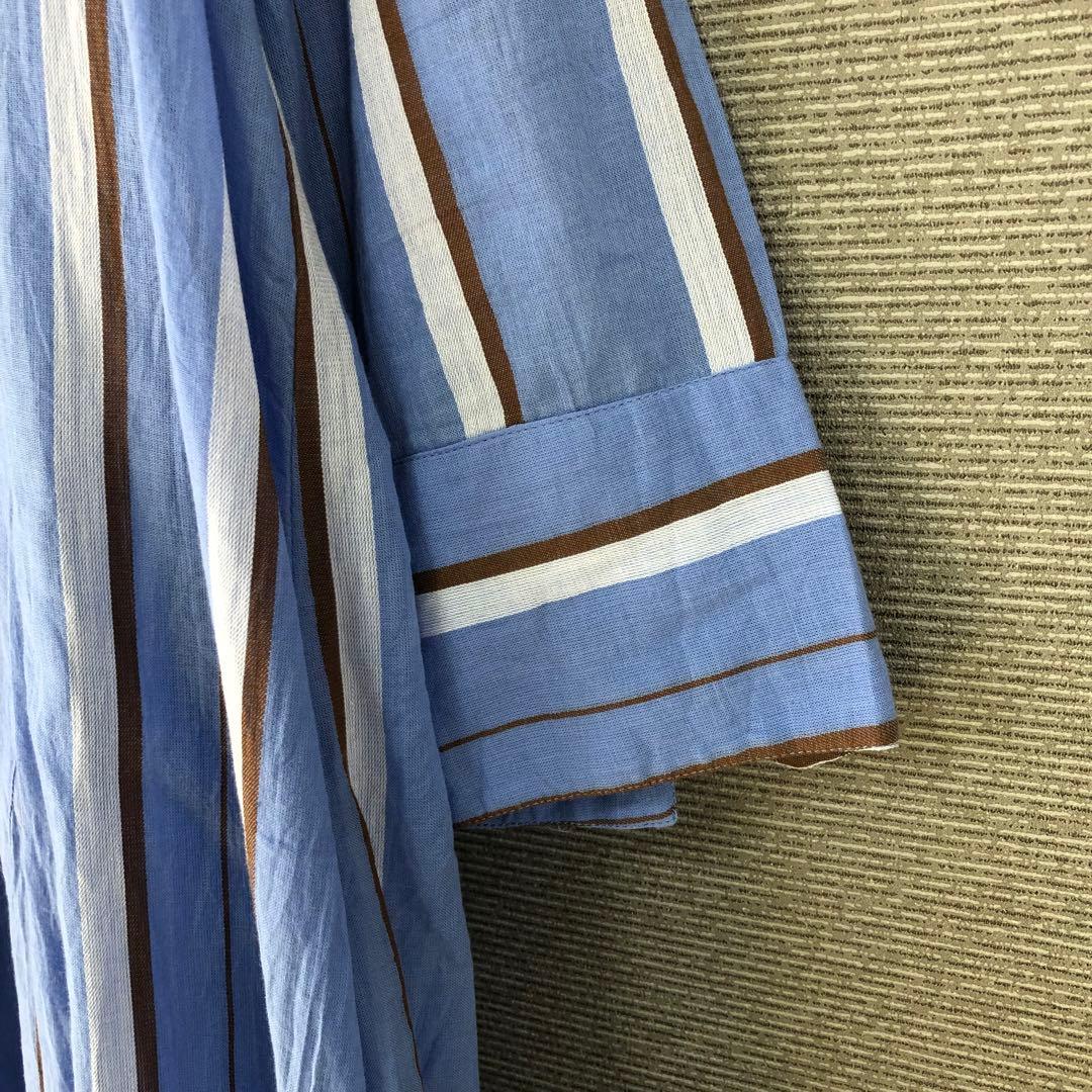 ヌキテパ COTTON STRIPE V NECK DRESS S ブルー