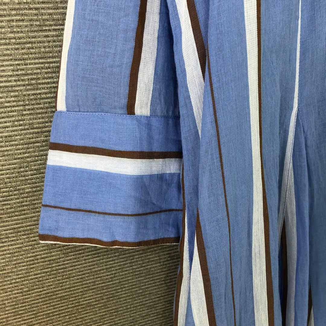 ヌキテパ COTTON STRIPE V NECK DRESS S ブルー