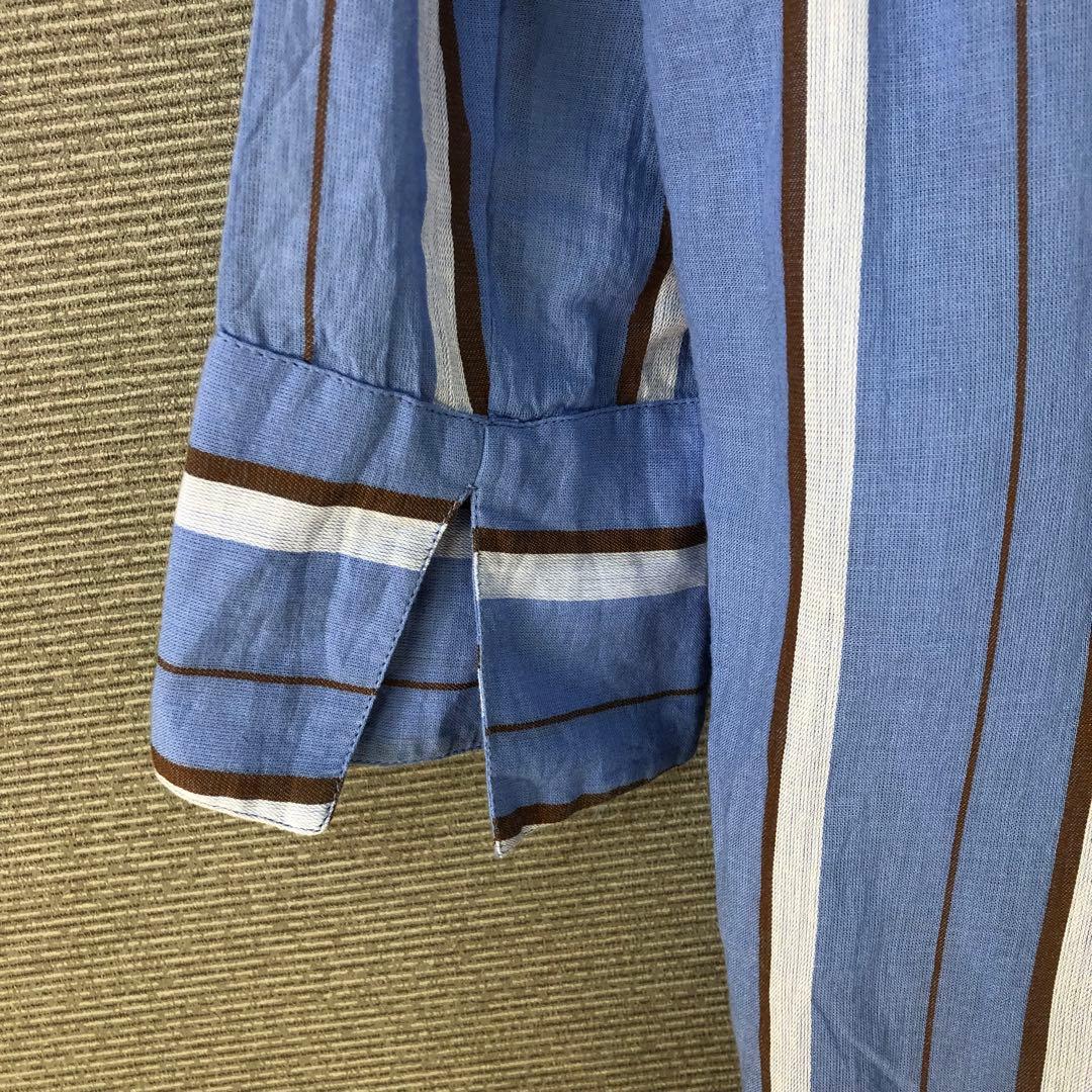 ヌキテパ COTTON STRIPE V NECK DRESS S ブルー
