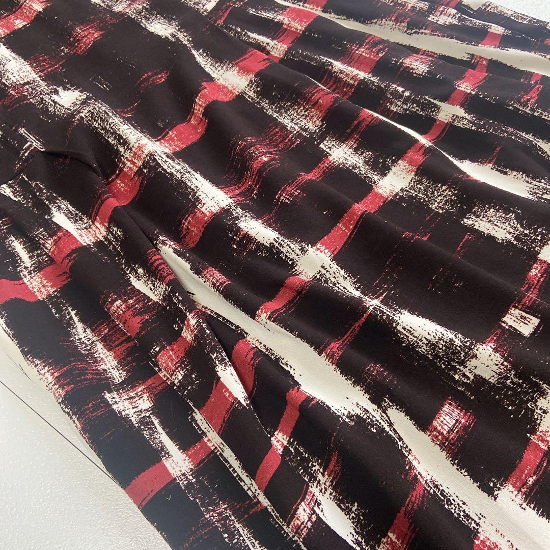 美品 HIROKOKOSHINO ブラシペイント チェック タック ワンピース