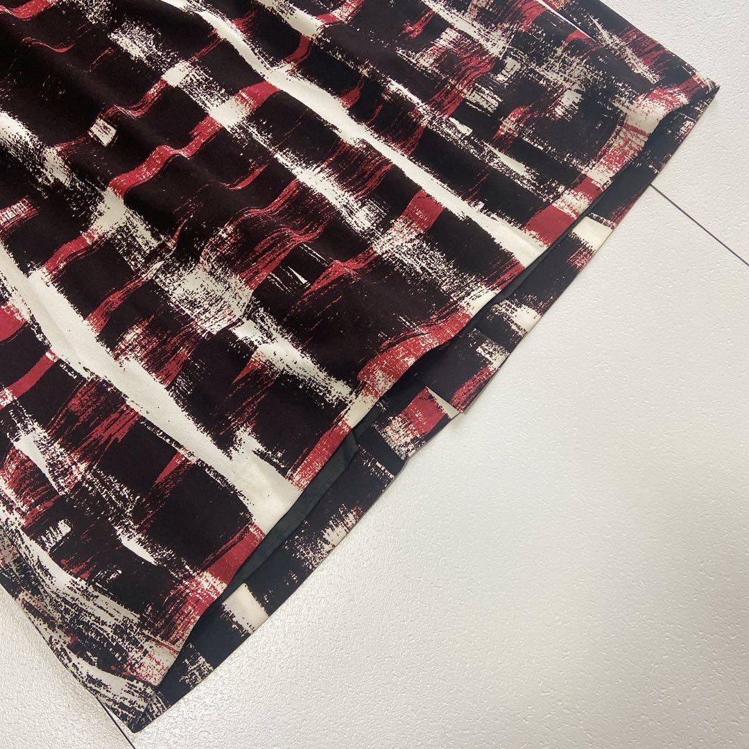 美品 HIROKOKOSHINO ブラシペイント チェック タック ワンピース